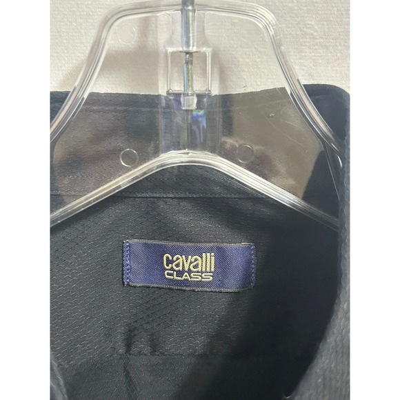 Cavalli Class Mens Black Textured Long Sleeve Button Down Shirt 44/17.5 - Picture 6 of 10